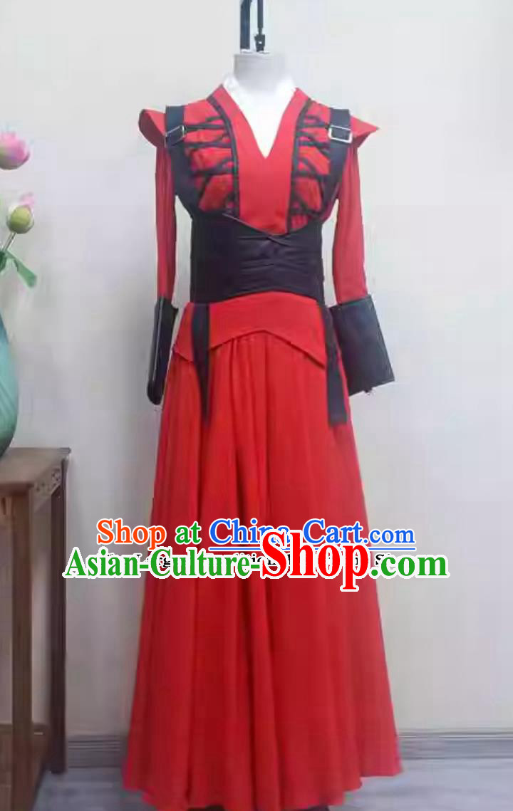 China Sword Dance Clothing Chinese Ancient Swordswoman Costume Women Wu Xia Performance Red Dress