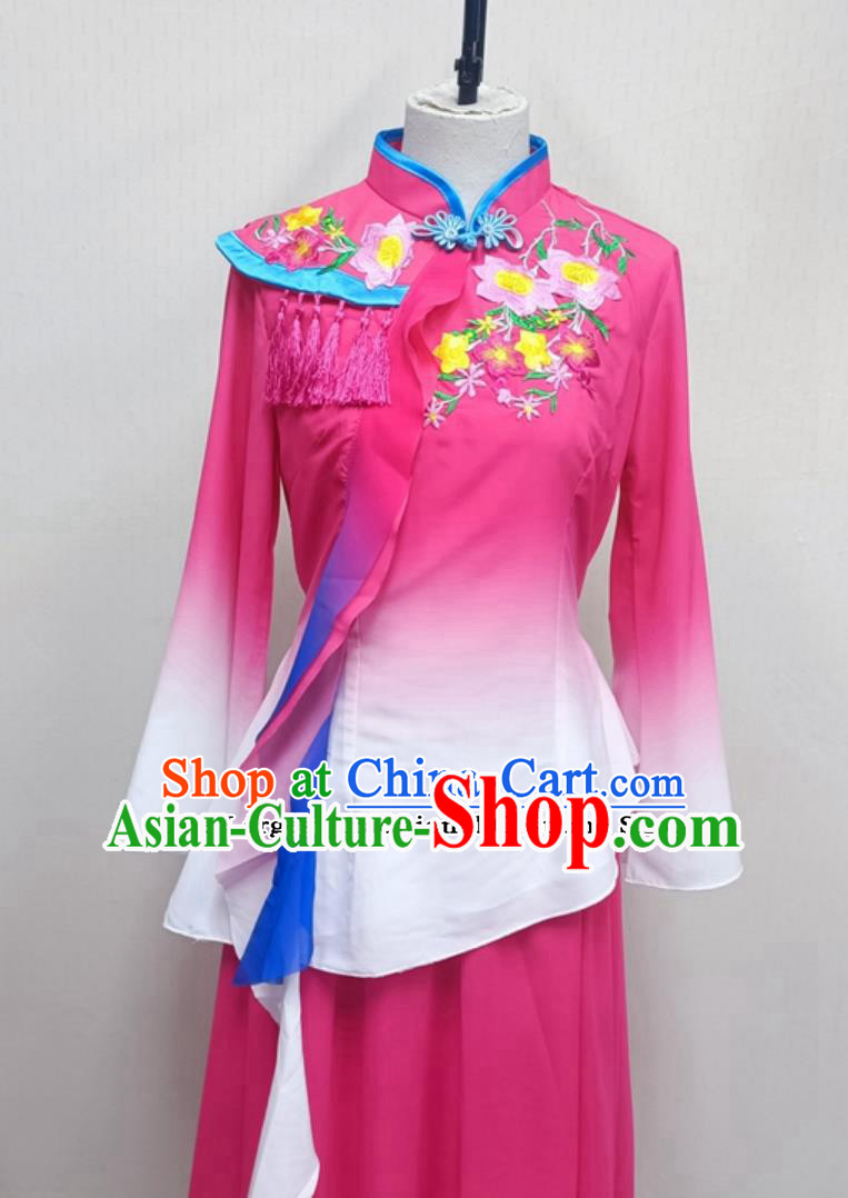 Women Group Performance Pink Outfit China Yangko Dance Clothing Chinese Folk Dance Costume