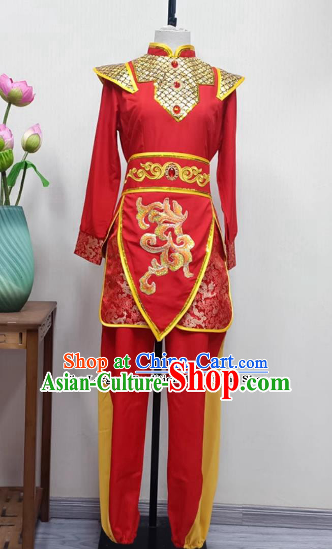 Women Group Performance Red Outfit China Drum Dance Clothing Chinese Folk Dance Yangko Costume
