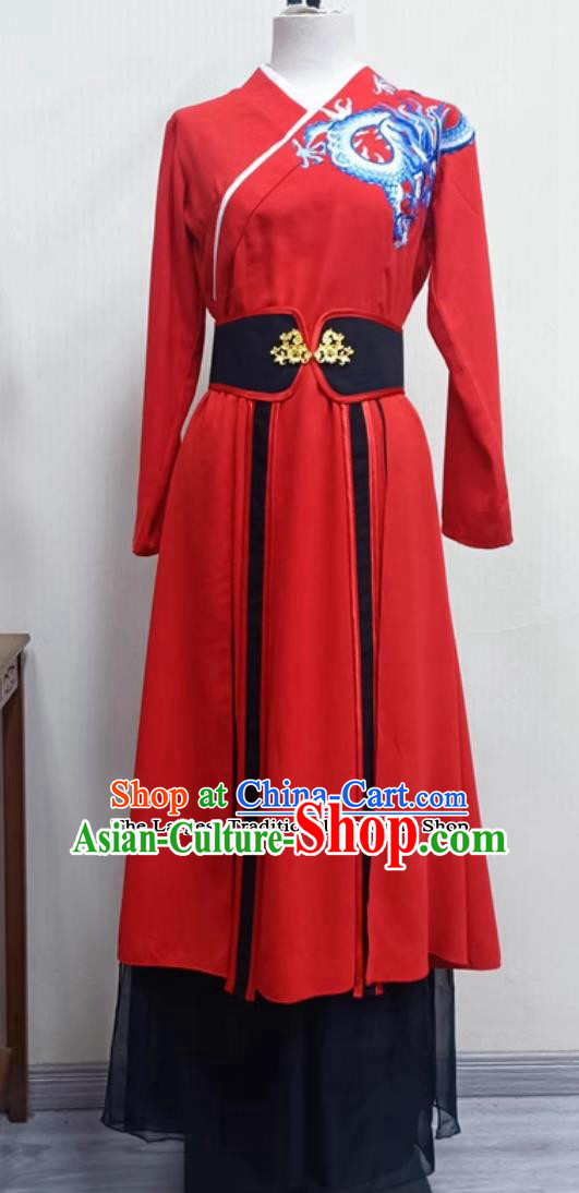 China Sword Dance Clothing Chinese Classical Dance Xue Long Yin Costume Women Group Performance Red Dress