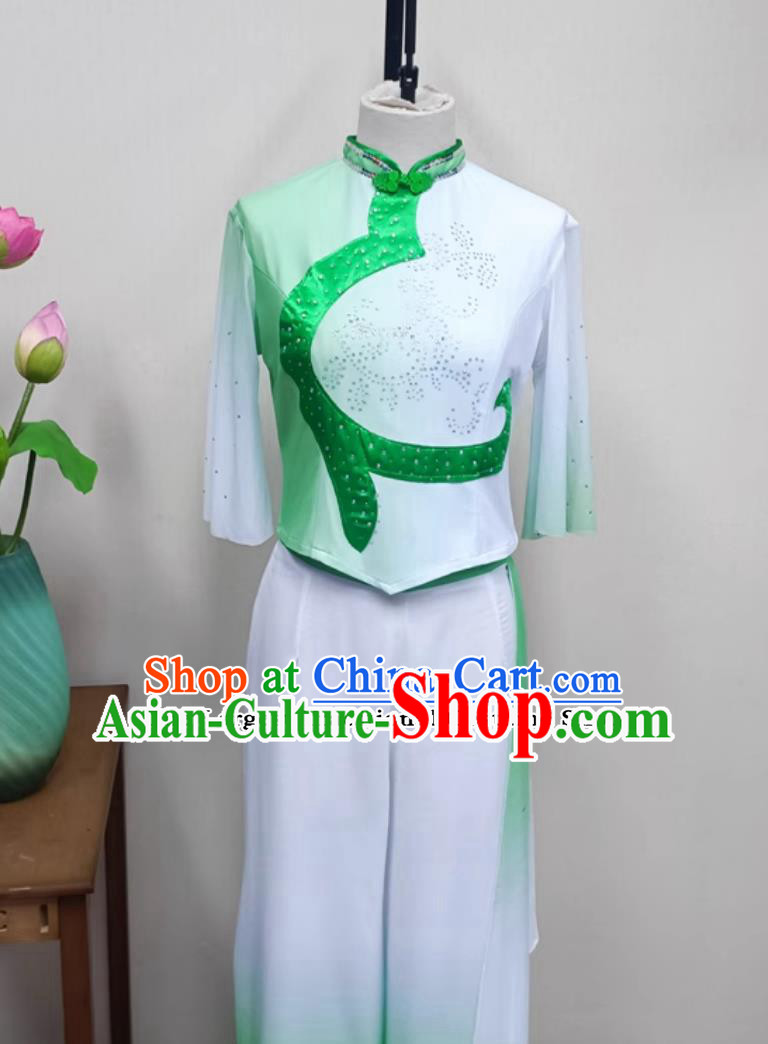 Women Group Performance Green Outfit China Yangko Dance Clothing Chinese Folk Dance Costume