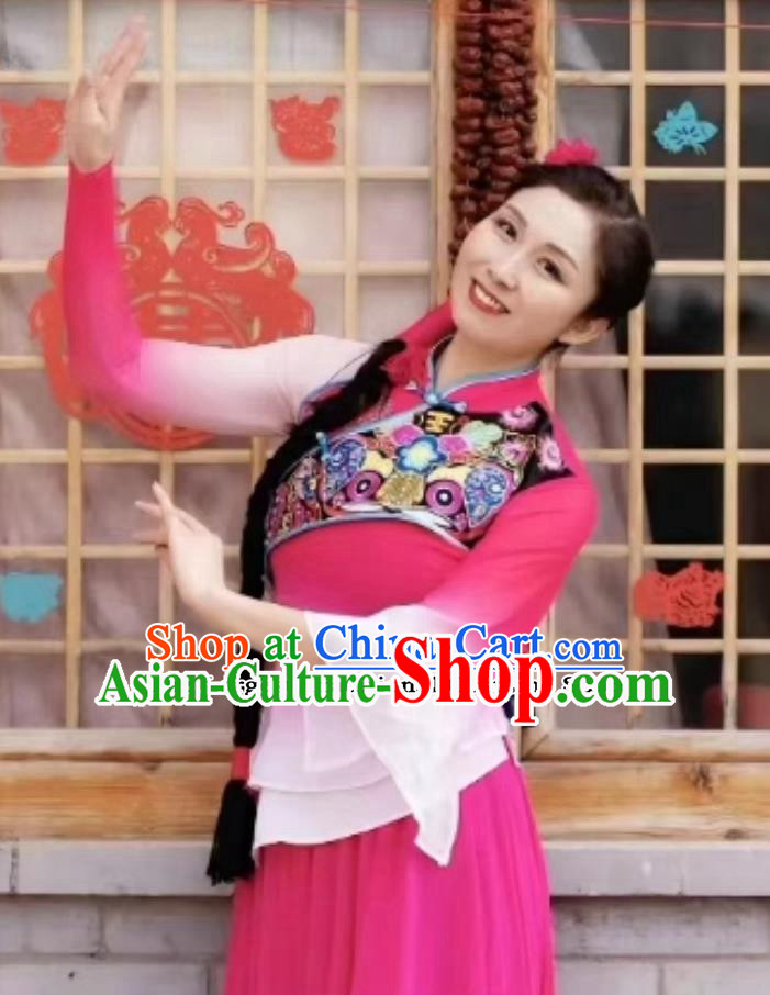 China Fan Dance Clothing Chinese Folk Dance Yangko Costume Women Group Performance Pink Outfit