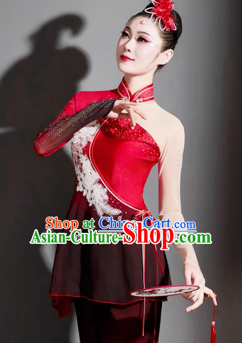Chinese Yangko Dance Dragon Raiser Costume Women Group Performance Red Outfit China Jiaozhou Folk Dance Clothing