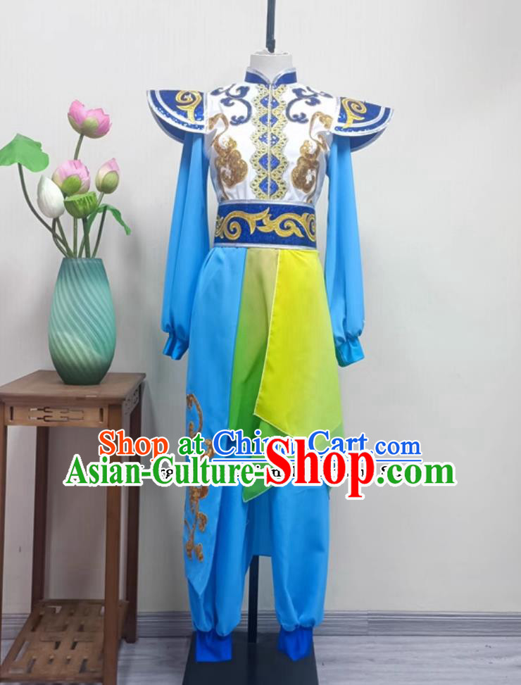 Women Dragon Performance Blue Outfit China Folk Dance Clothing Chinese Yangko Dance Drum Show Costume