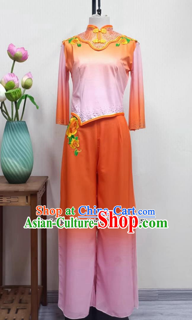 Chinese Yangko Dance Costume Women Group Performance Orange Outfit China Folk Dance Yangge Clothing