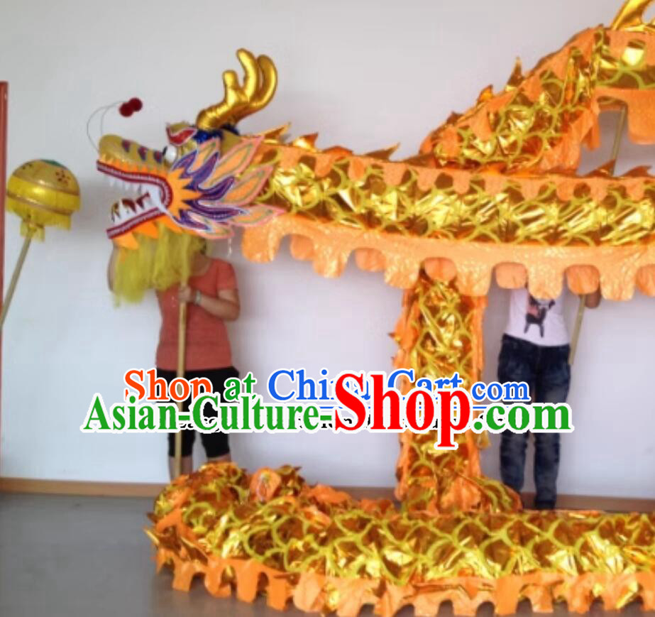 Handmade Golden Dancing Dragon Chinese Happy Festival Celebration Dragon Dance Costume Completes Set for 7 Adults