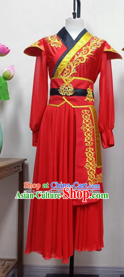 China Drum Dance Yangge Clothing Chinese Yangko Dance Costume Women Group Performance Red Dress