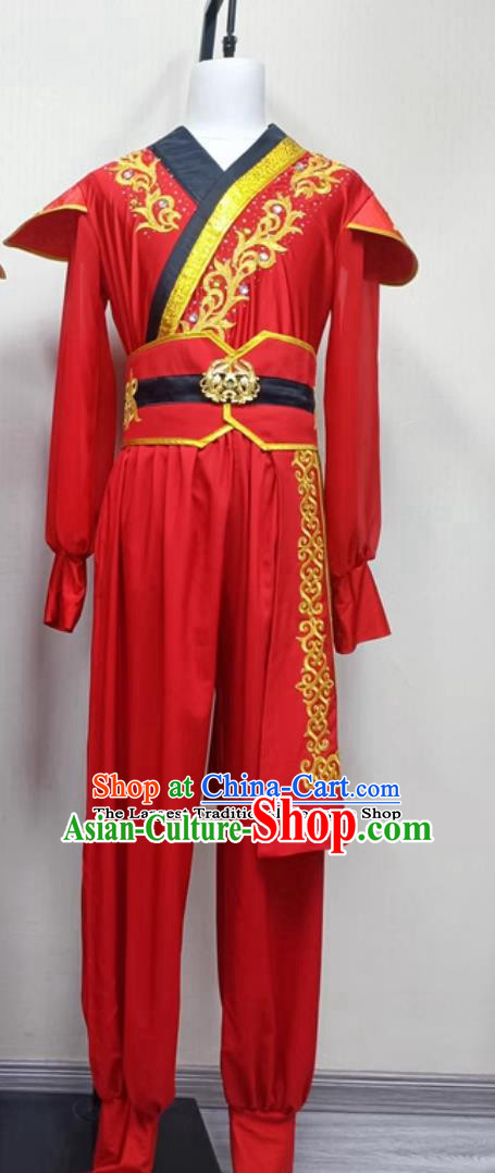Male Group Performance Red Outfit China Drum Dance Yangge Clothing Chinese Yangko Dance Costume