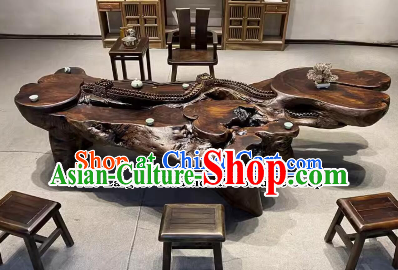 Hand Carved Great Wall Wenge Teatable Chinese Tree Root Tea Table Kung Fu Tea