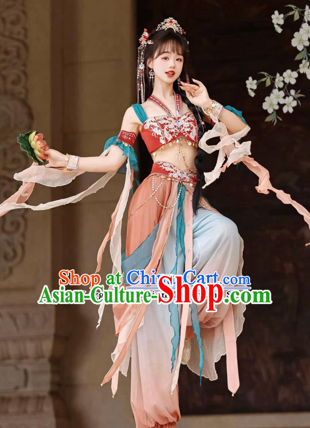 Chinese  Flying Apsaras Hanfu China Dunhuang Feitian Dance Costumes Complete Set