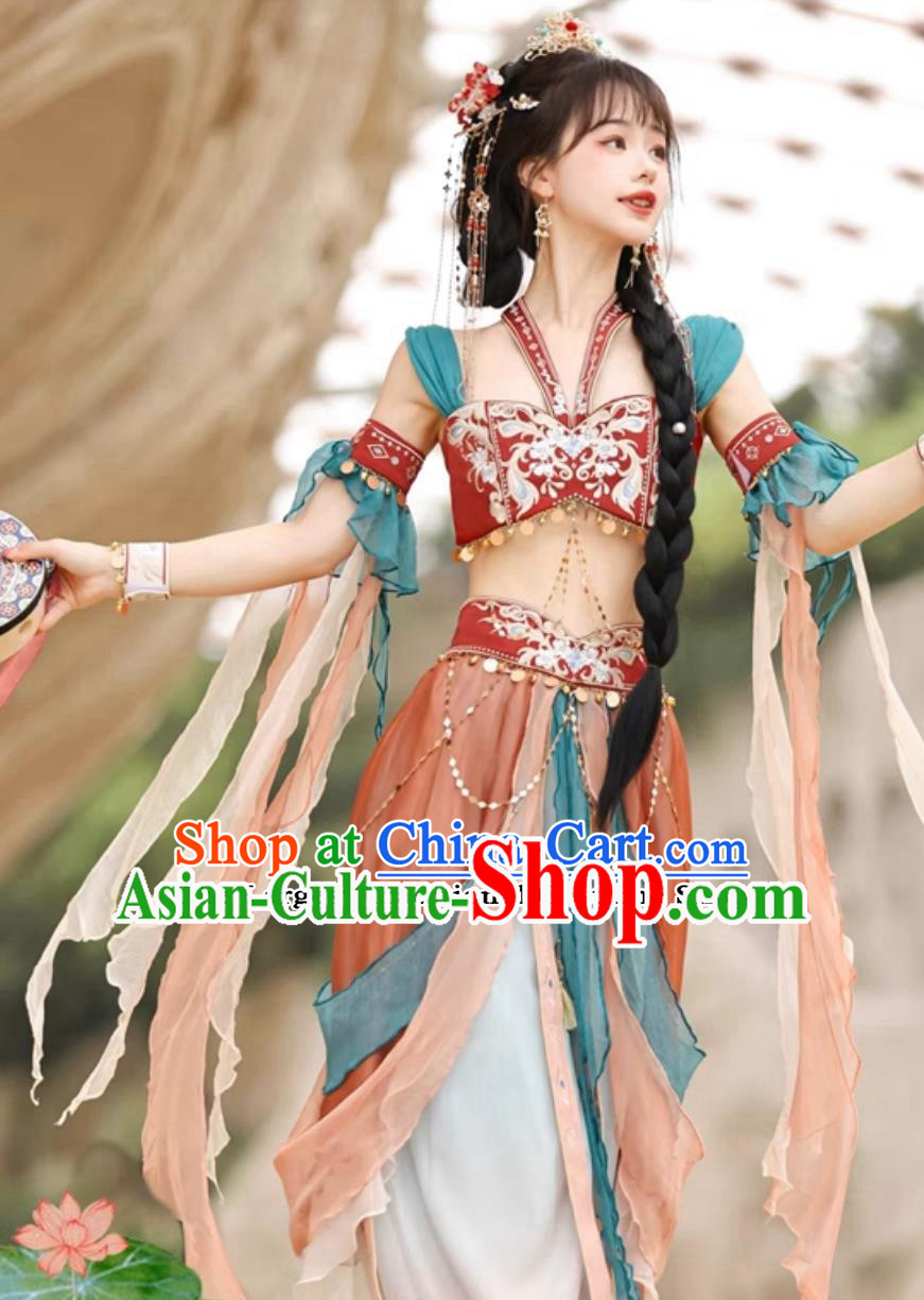 Chinese  Flying Apsaras Hanfu China Dunhuang Feitian Dance Costumes Complete Set
