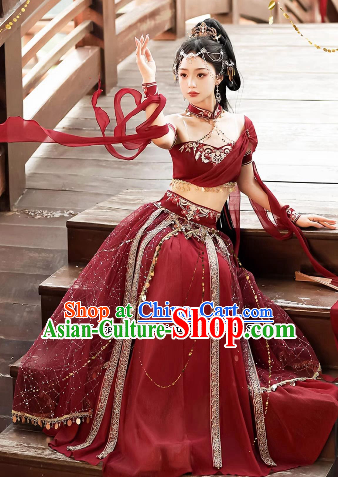 China Dunhuang Feitian Dance Costumes Chinese Flying Apsaras Hanfu Red Dress Complete Set