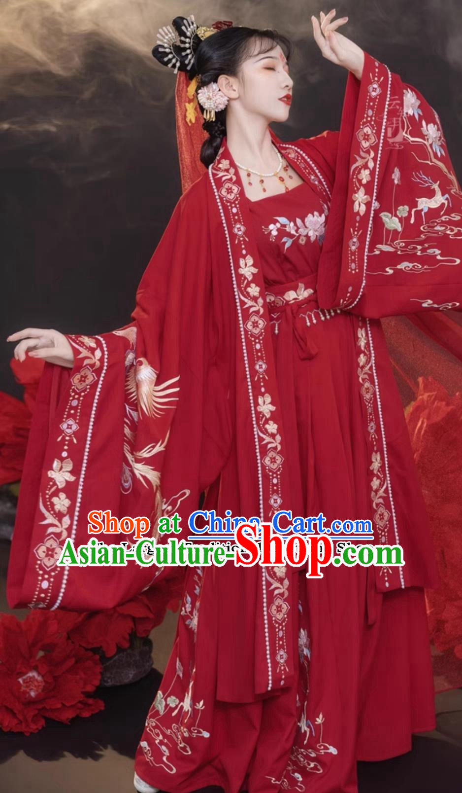 Ancient China Bride Red Dress Tang Dynasty Young Lady Costume Chinese Wedding Hanfu