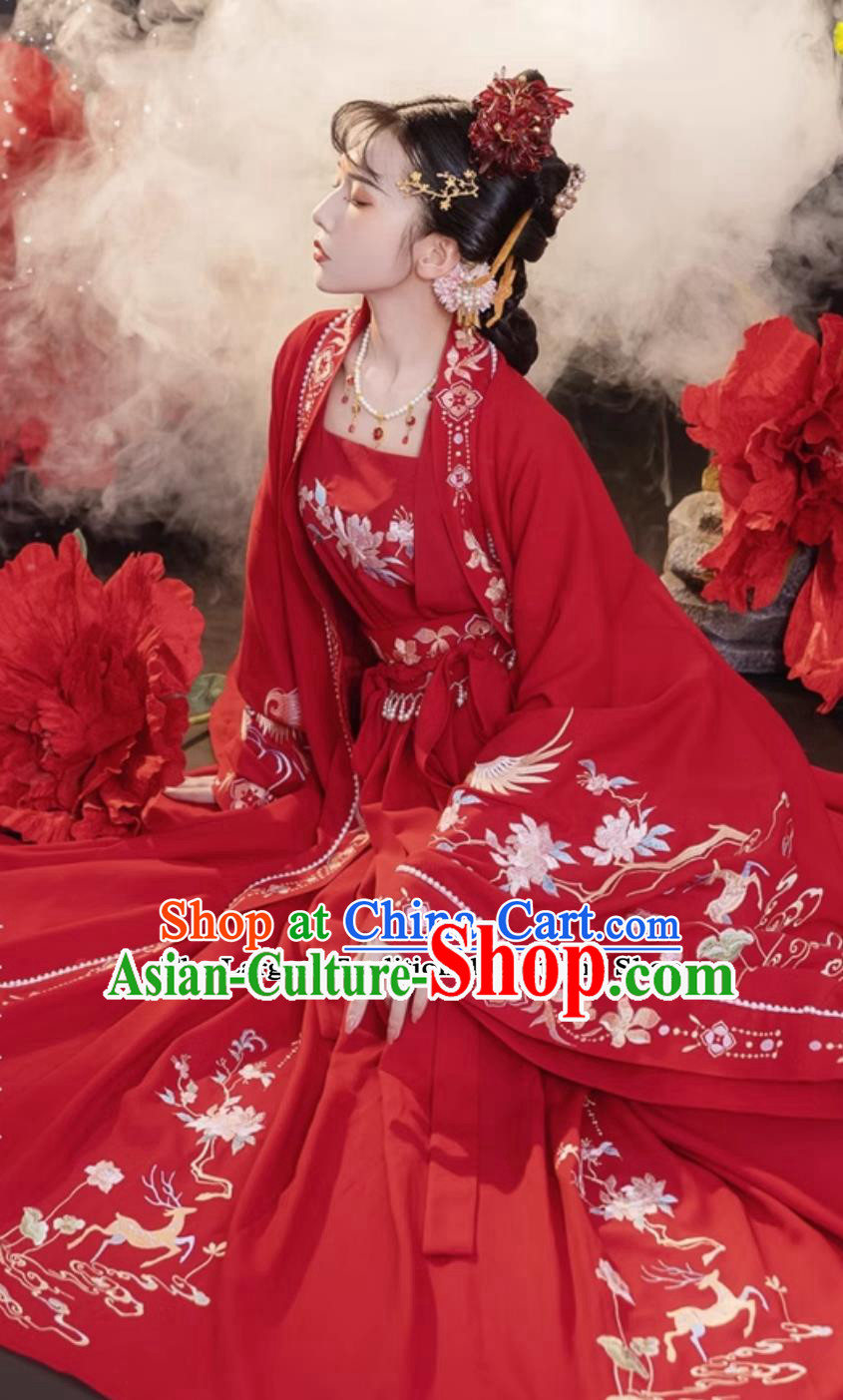 Ancient China Bride Red Dress Tang Dynasty Young Lady Costume Chinese Wedding Hanfu