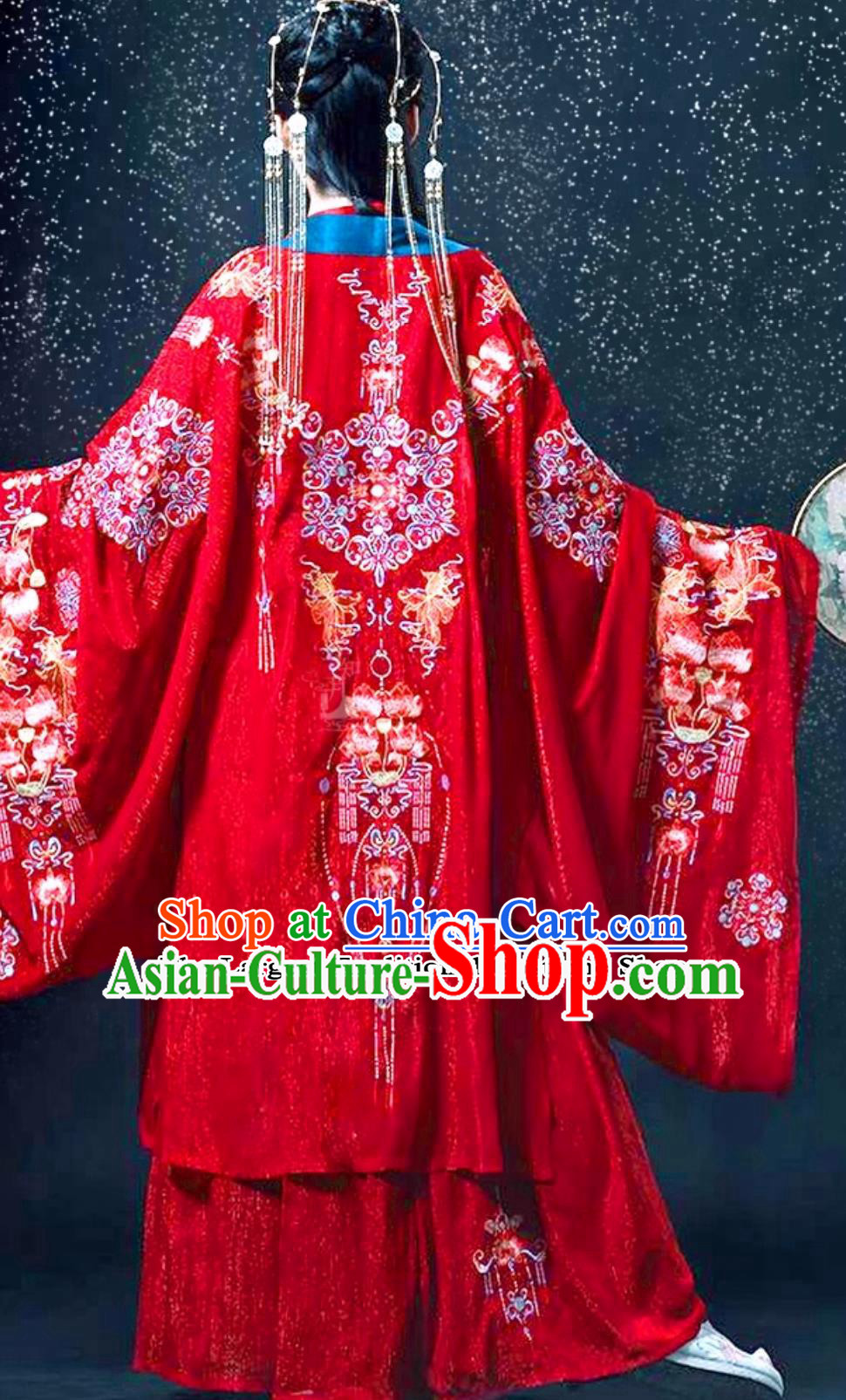Chinese Wedding Hanfu Ancient China Bride Red Dress Ming Dynasty Young Lady Costume
