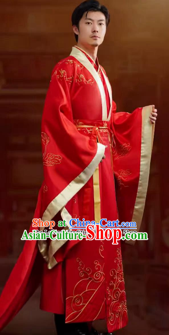 Traditional Chinese Wedding Dress Ancient Groom Embroidered Dragon Garment China Hanfu Male Clothing