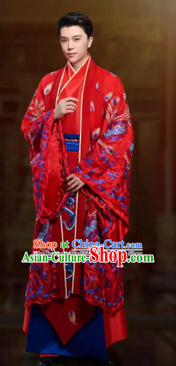 China Hanfu Male Clothing Traditional Chinese Wedding Dress Ancient Groom Embroidered Dragon Garment