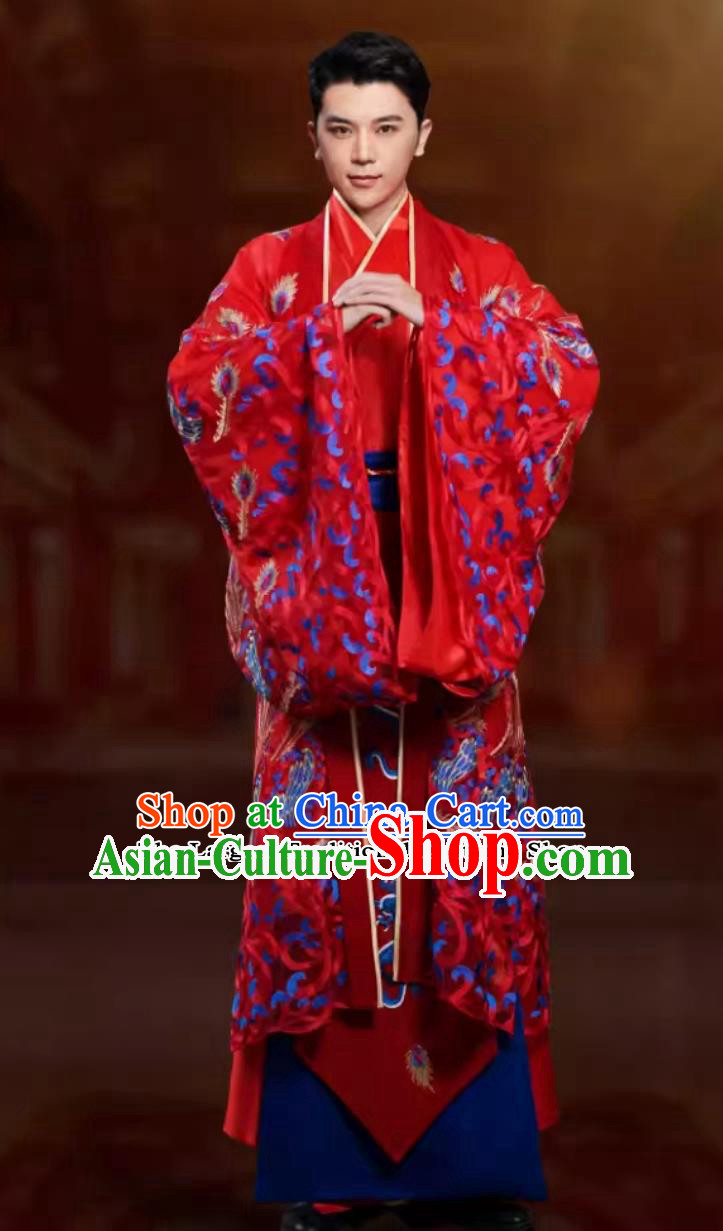 China Hanfu Male Clothing Traditional Chinese Wedding Dress Ancient Groom Embroidered Dragon Garment