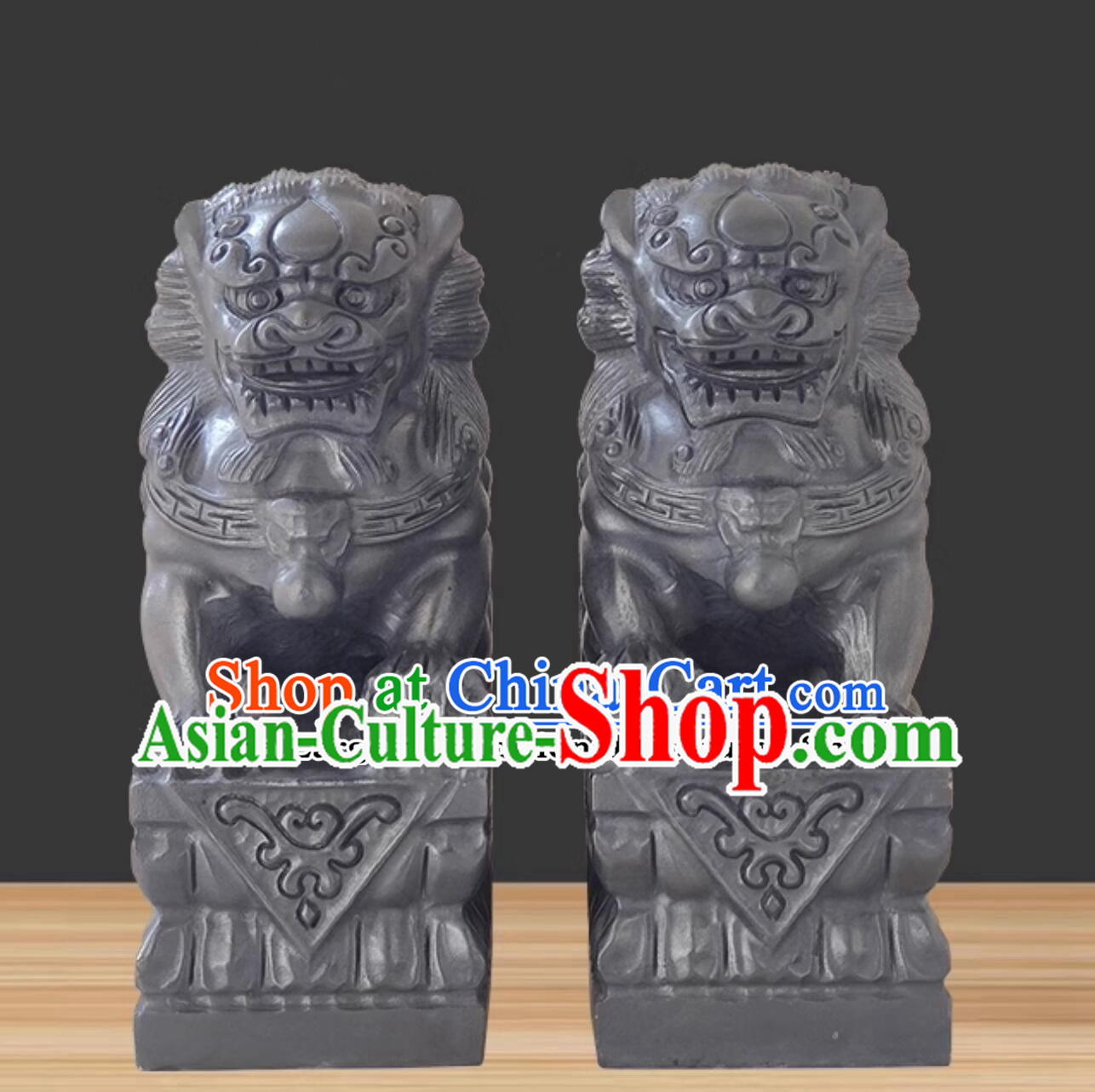 Top Carved Bluestone Lions Chinese Artworks Doorway Decoration Lions Set