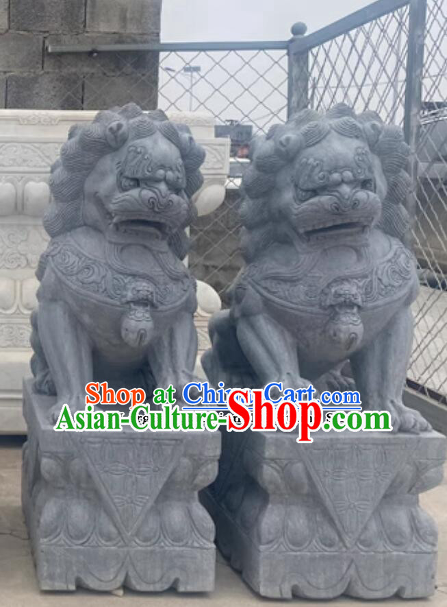 Top Doorway Decoration Lions Set Carved Bluestone Lions Chinese Artworks