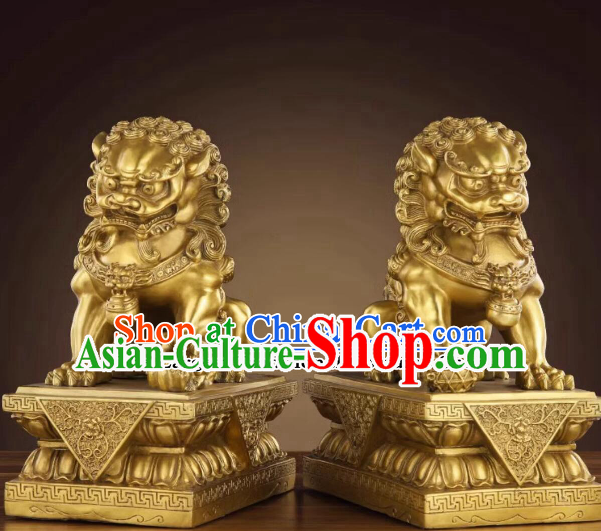 Chinese Artworks Top Brass Lion Decorations Doorway Decoration Beijing Lions Set