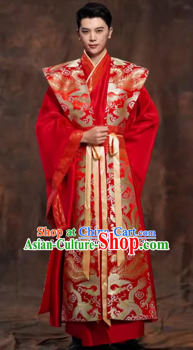 Traditional China Wedding Clothing Chinese Tang Dynasty Hanfu Ancient Groom Red Attire
