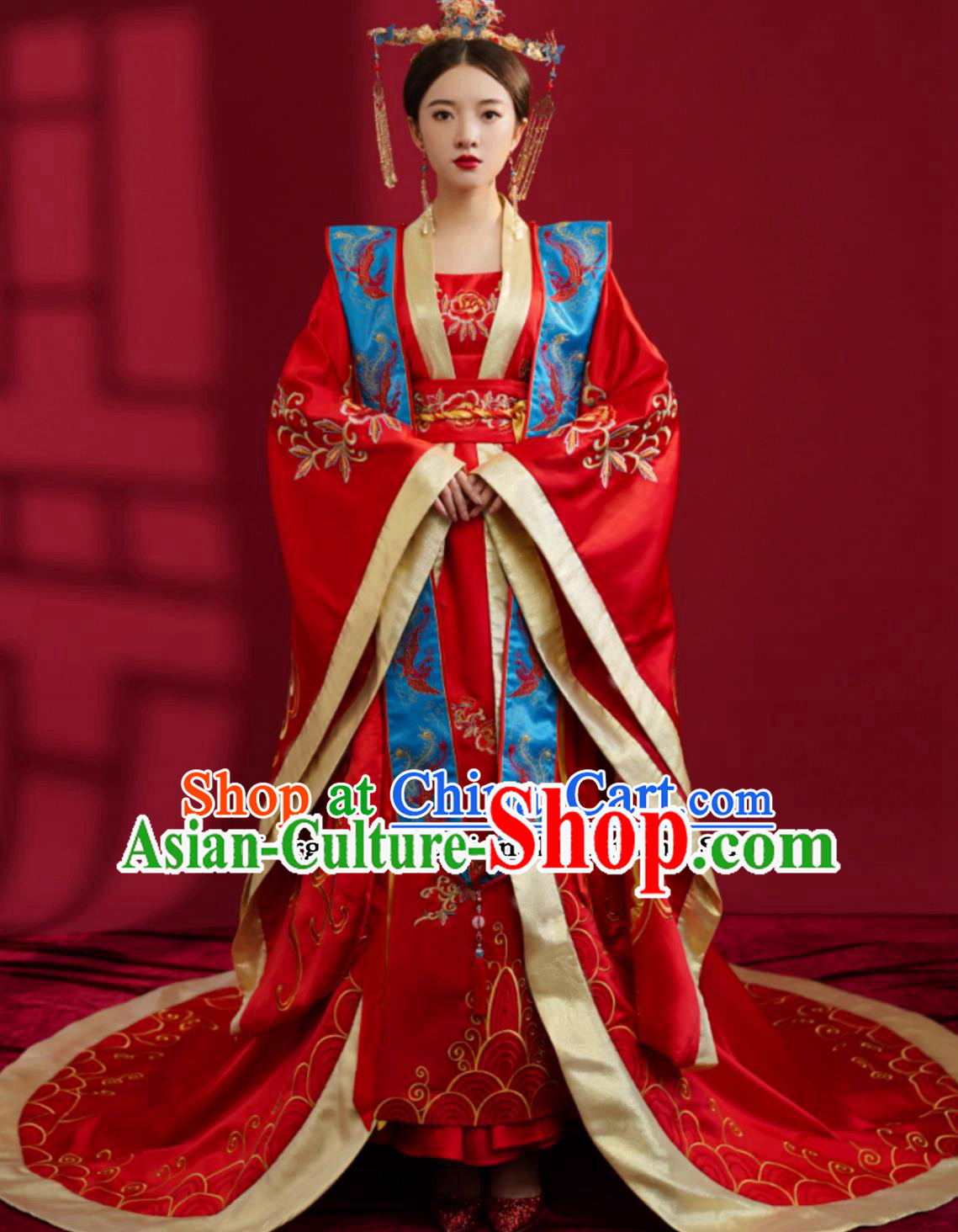 Chinese Ming Dynasty Hanfu Ancient Empress Red Attire Traditional China Wedding Clothing Red Dress