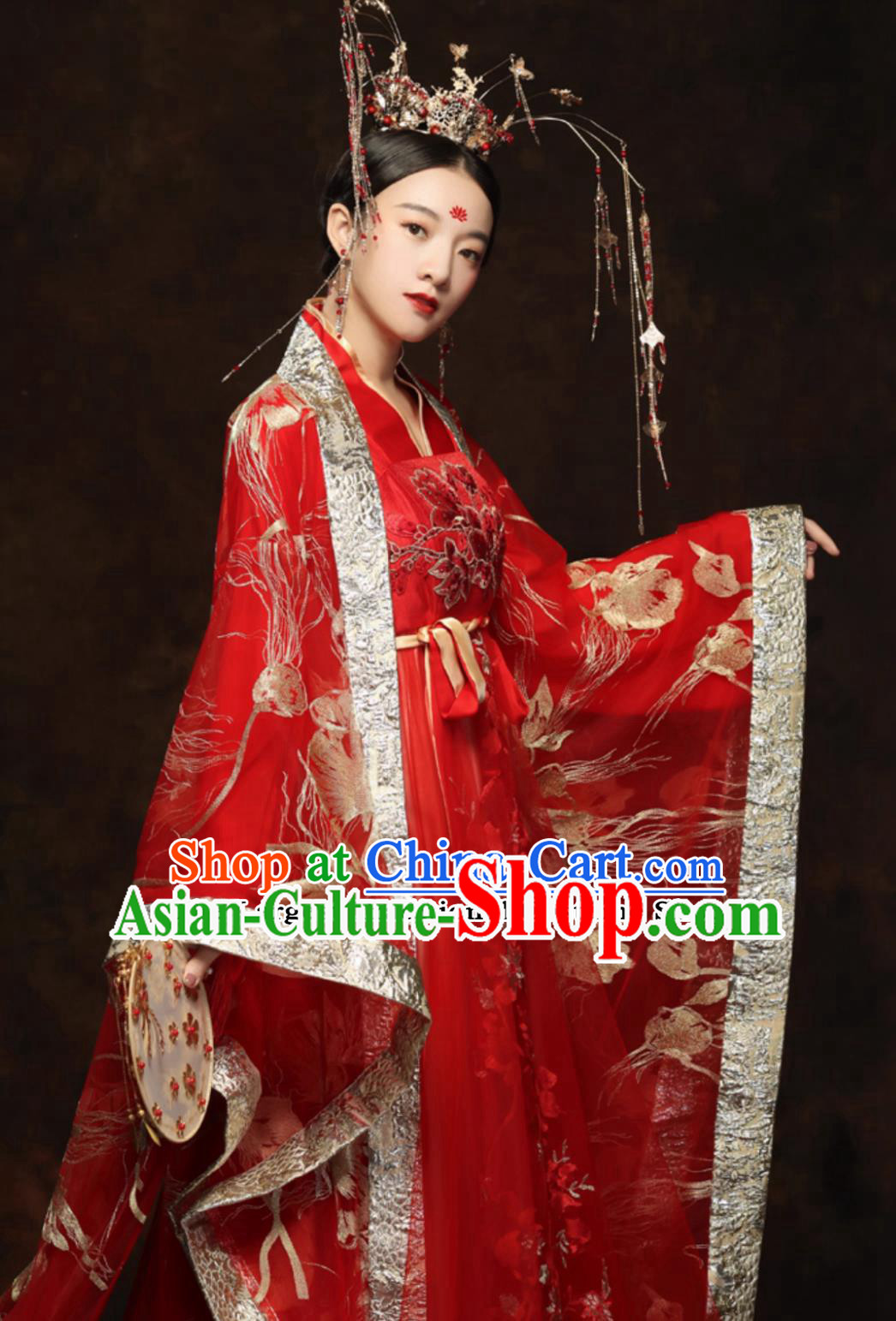 Traditional China Wedding Clothing Chinese Tang Dynasty Hanfu Ancient Princess Red Dress