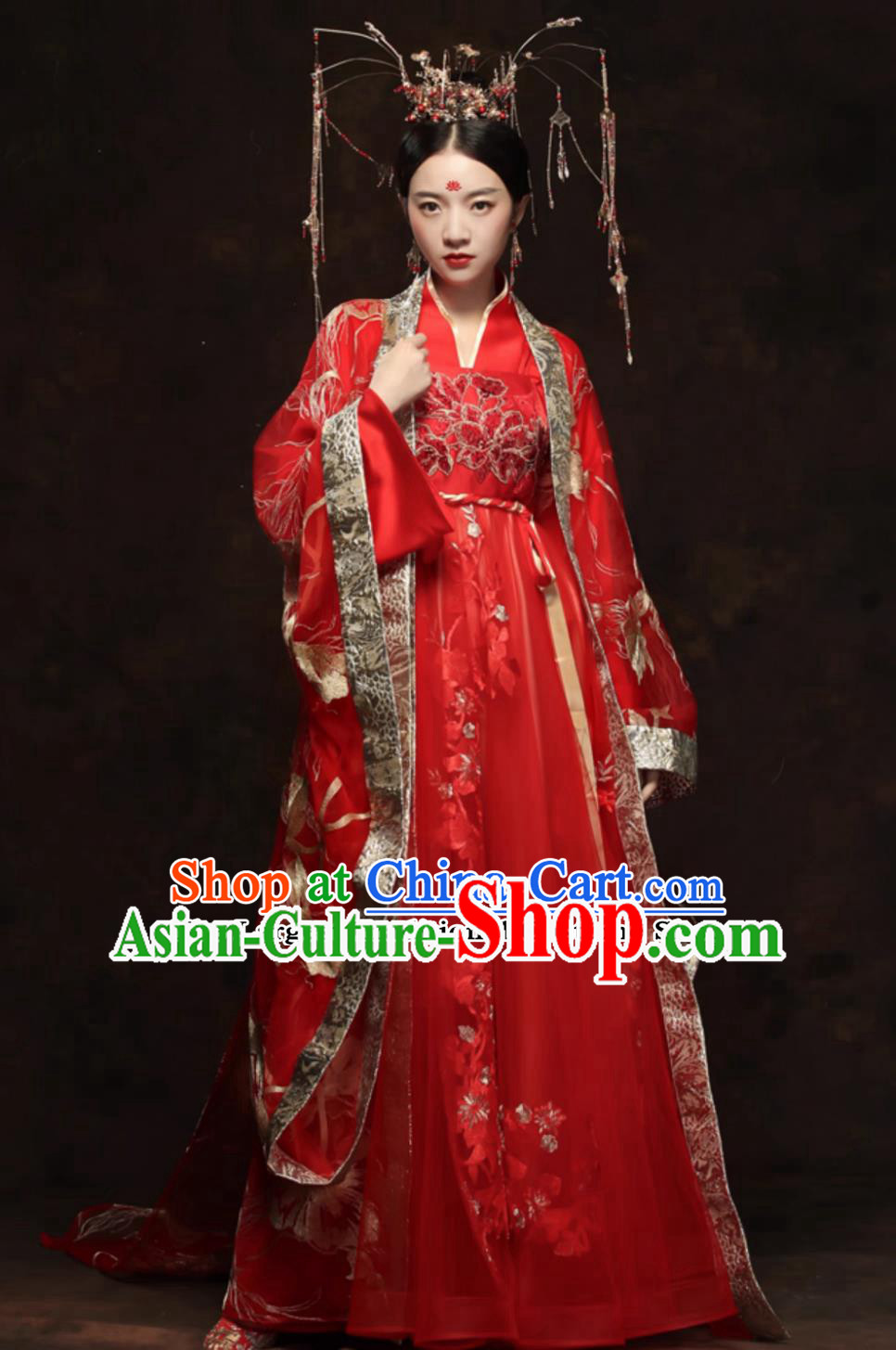 Traditional China Wedding Clothing Chinese Tang Dynasty Hanfu Ancient Princess Red Dress