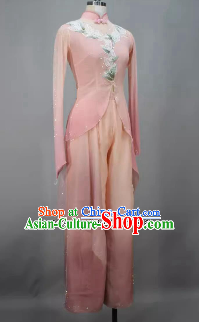 Chinese Jiaozhou Yangko Dance Clothing China Folk Dance Pink Outfit Woman Group Dance Costume