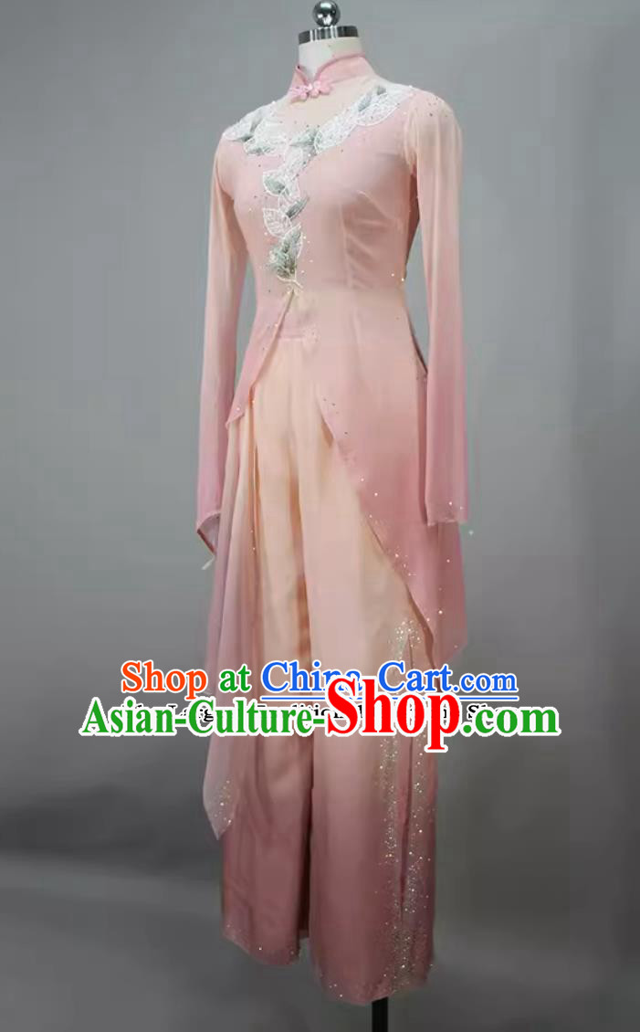 Chinese Jiaozhou Yangko Dance Clothing China Folk Dance Pink Outfit Woman Group Dance Costume