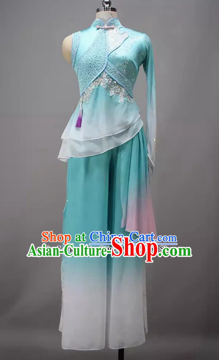 China Dance Contest Yangko Dance Blue Outfit Women Group Dance Costume Chinese Folk Dance Clothing