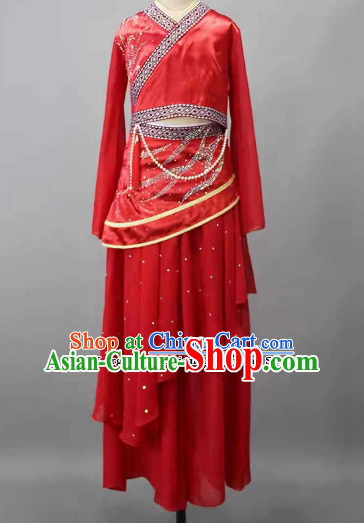Chinese Classical Dance Clothing China Dance Contest Child Red Dress Han Tang Group Dance Costume
