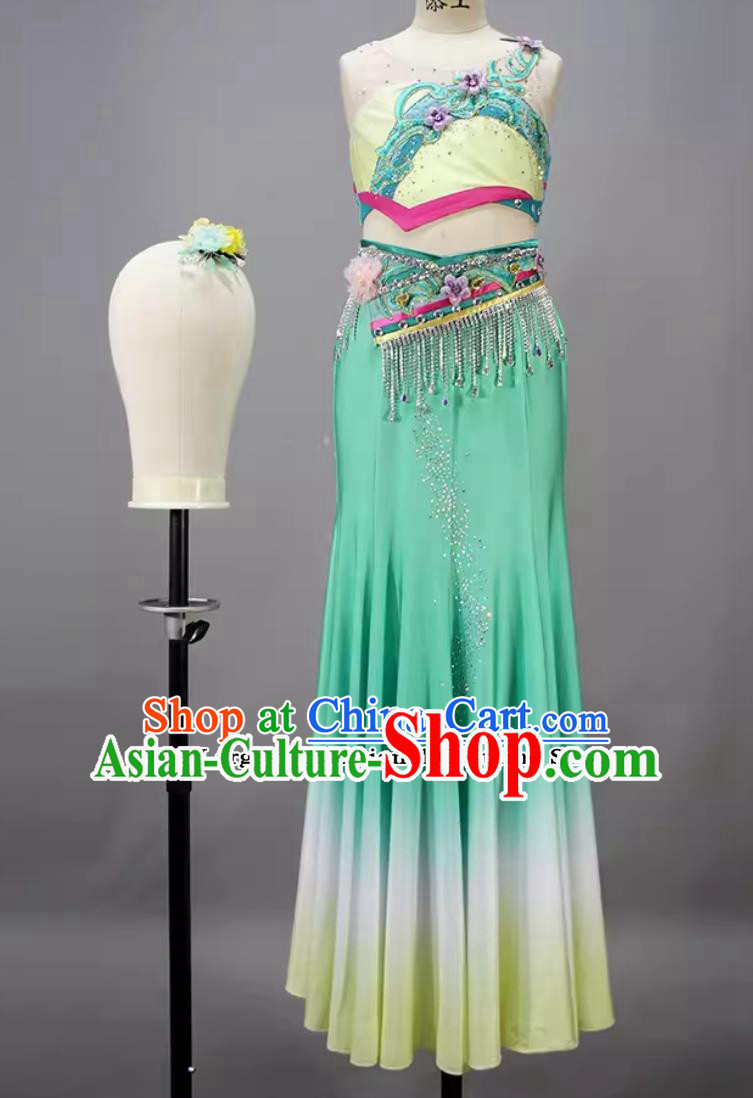 China Peacock Dance Dress Woman Solo Dance Chun Shu Costume Chinese Yunnan Dai Ethnic Dance Clothing