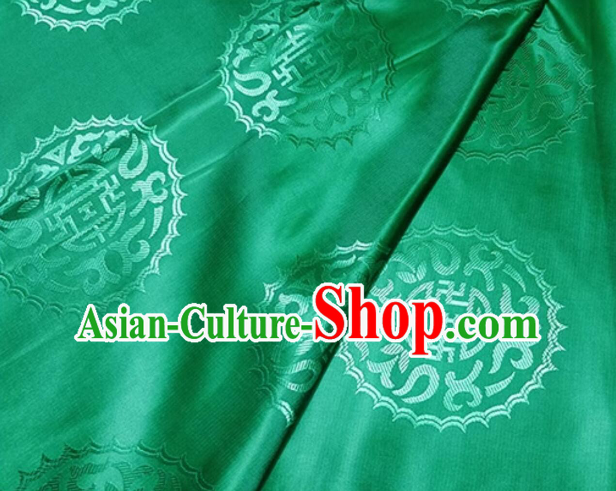 Chinese Traditional Longevity Pattern Green Silk Fabric Tang Suit Hanfu Cloth Material