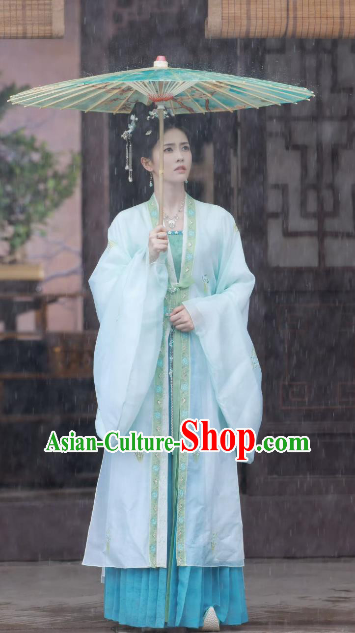Chinese TV Drama Story of Kunning Palace Noble Lady Jiang Xue Ning Blue Dresses Ancient China Young Woman Clothing