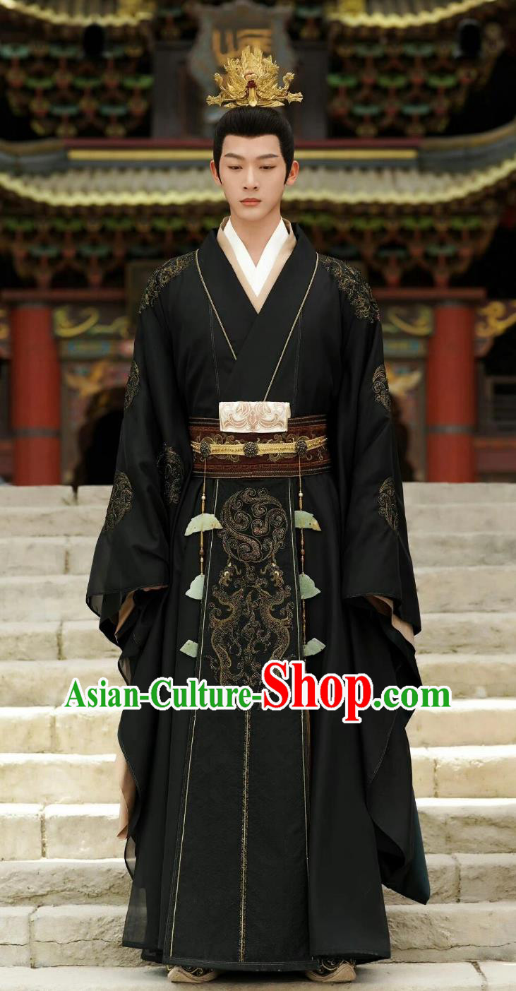 Traditional Chinese Hanfu TV Drama Lost You Forever Emperor Xiyan Cang Xuan Black Outfit Ancient China Royal King Clothing