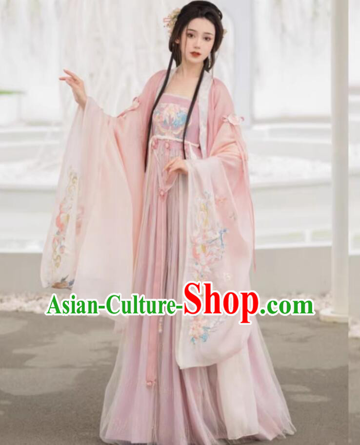 Traditional Chinese Hanfu Tang Dynasty Princess Pink Dress Ancient China Fairy Clothing