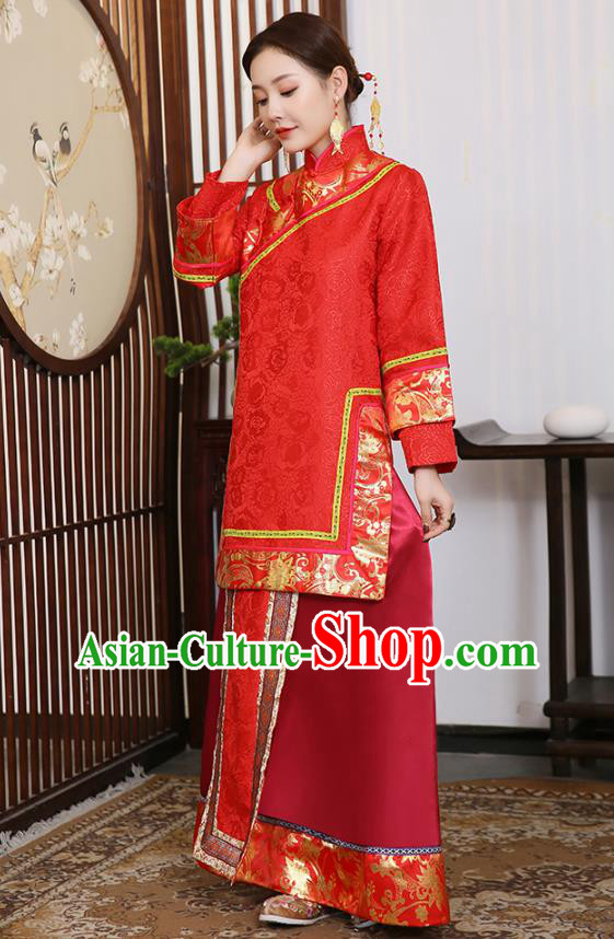 China Ancient Rich Young Mistress Red Dress Traditional Qing Dynasty Wealthy Madame Garment Clothing